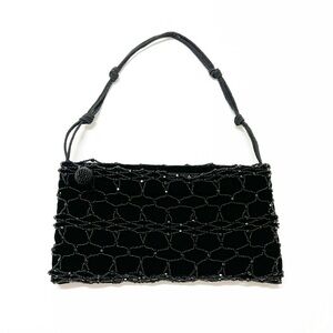 Franchi Womens 90s Y2K Vintage Black Criss Cross Mesh Beaded Square Clutch Bag